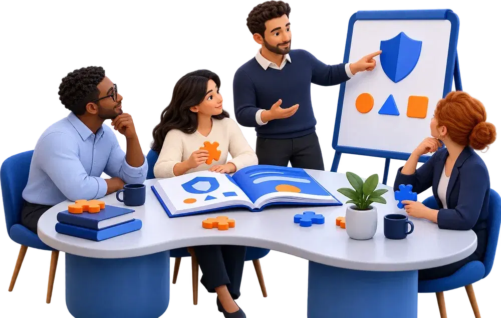 Equipo de trabajo en una capacitación de ciberseguridad